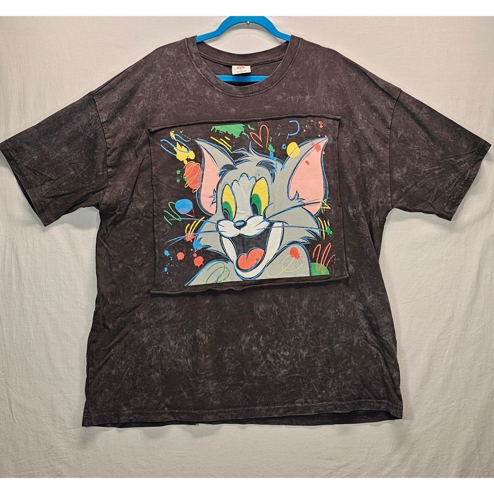 Tom & Jerry T-Shirt Men's Large Acid Wash Cartoon Graphic Tee 90s